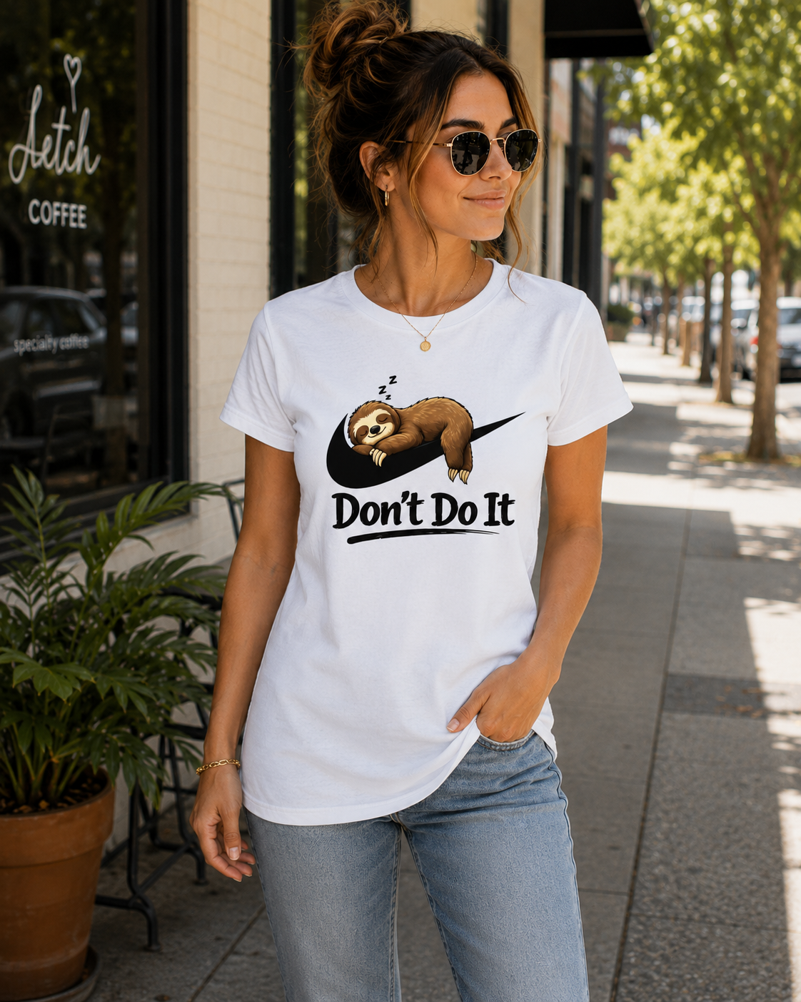 Ladies Premium Cotton T‑Shirt Don't Do It Sloth